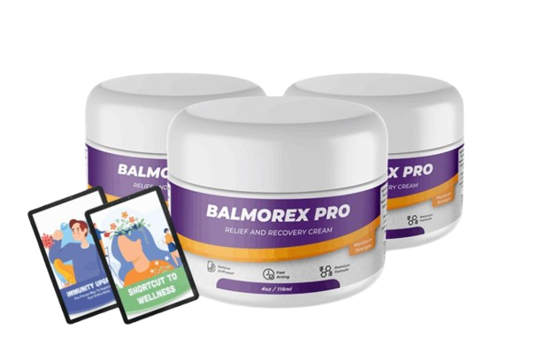 Três potes do creme Balmorex Pro com cartões de bônus.